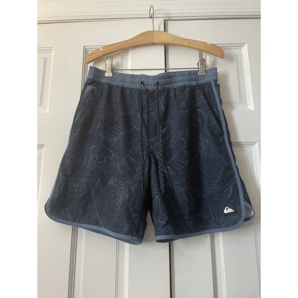 Quiksilver Men's Bayou Volley Swim Shorts Medium Blue Tropical Floral Board